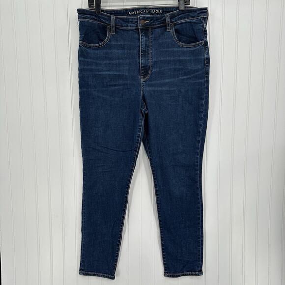 American Eagle Jeans Women 18 Super Hi Rise Jegging Blue Denim Dark Wash Comfort - Picture 1 of 13